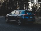 blue Nissan electric car